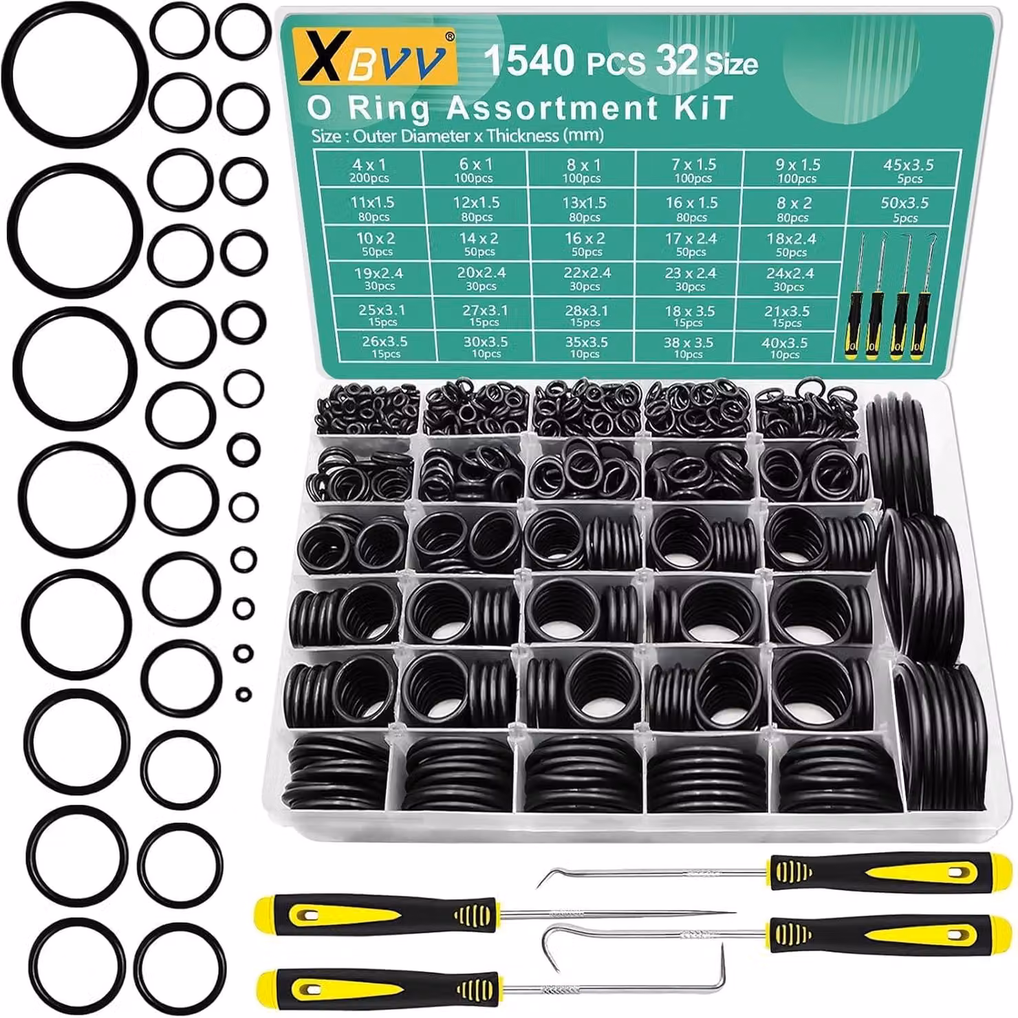 Set di O-ring, 1540 pezzi, 32 dimensioni, in gomma nitrilica, per auto