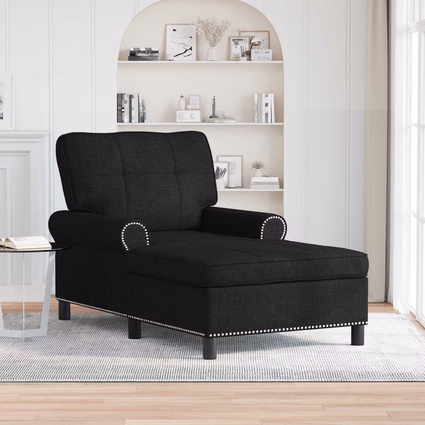 Chaise Lounge Moderna vidaXL in Tessuto Nero con Rivestimenti Rimovibili L/P/H: 91 x 157 x 91 cm – 1