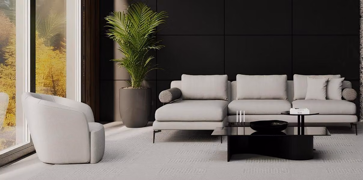 Ecksofa mit Sessel für das Wohnzimmer Linien, in denen Komfort wohnt
