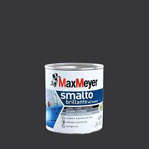 MaxMeyer Smalto Poliuretanico Brillante all'Acqua - Nero - 0,75 l