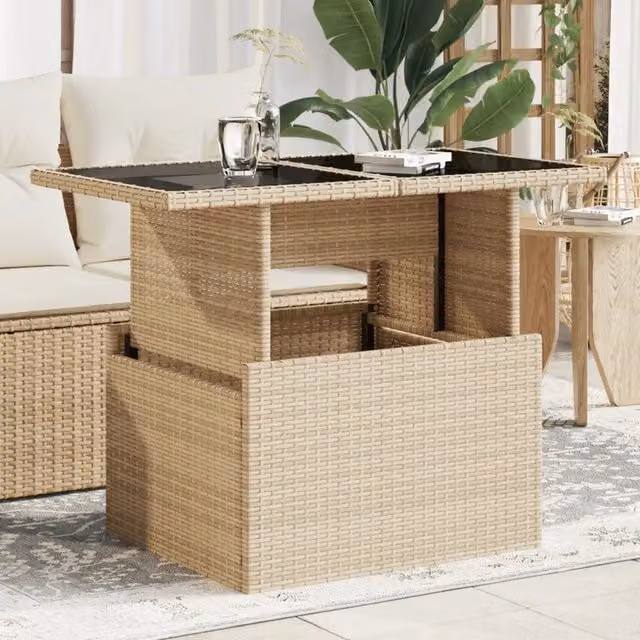 Tavolo da giardino rettangolare vidaXL in polyrattan beige con piano in vetro L: 100 cm, P: 55 cm, H: 73 cm