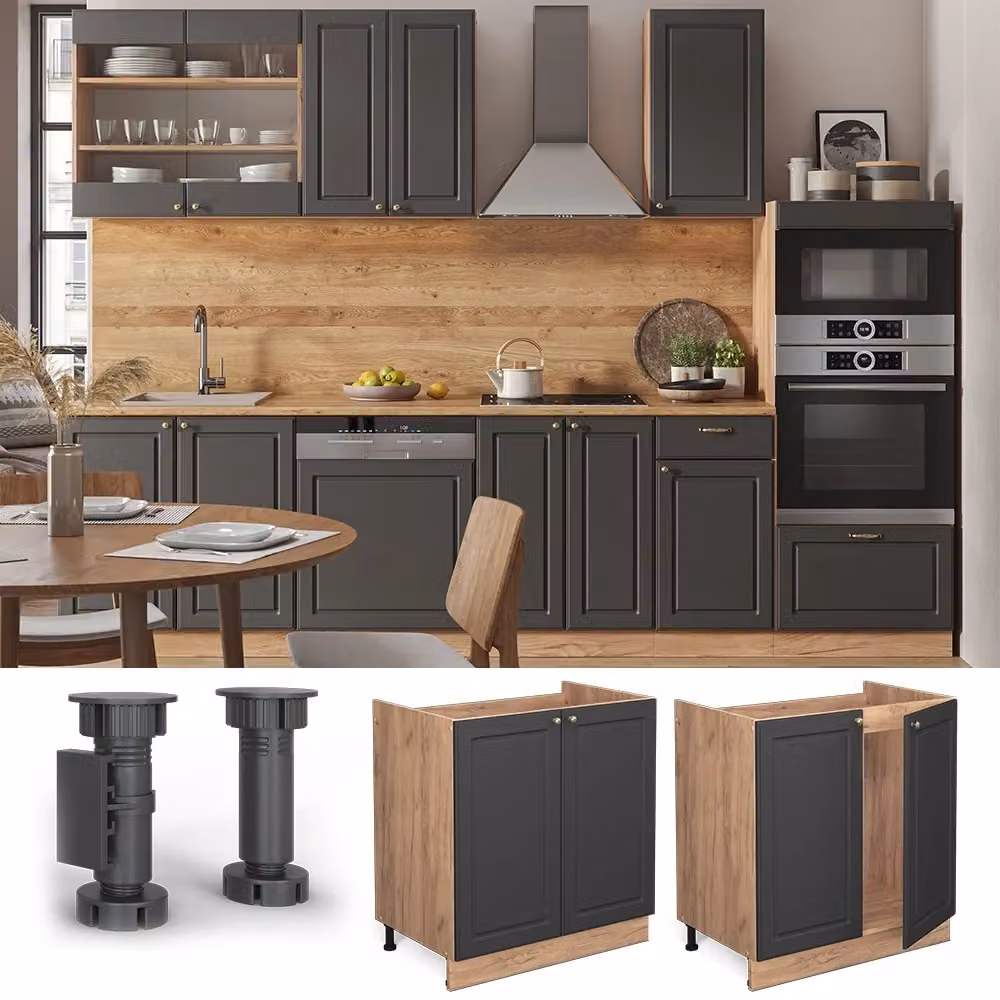 Mobile lavello cucina Fame-Line Vicco Antracite e Rovere dorato, L: 80 cm – 2