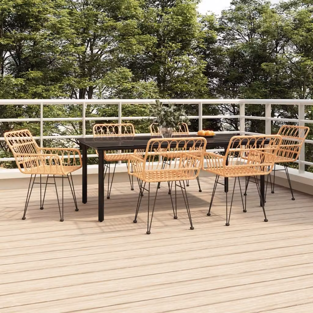 The Living Store 7 pezzi. Set da pranzo da giardino Poly Rattan