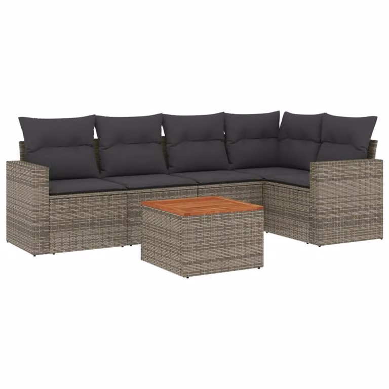 Set Divano da Giardino 6 pz con Cuscini Grigio in Polyrattan