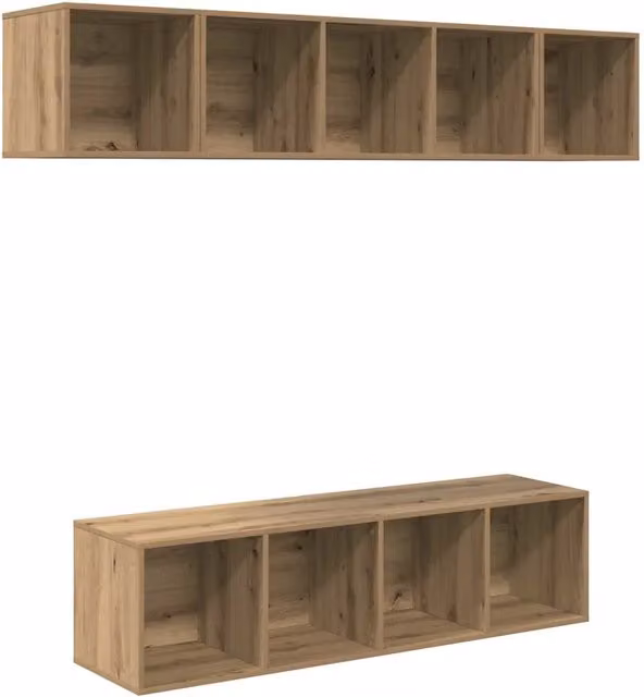 Set mobile TV moderno in legno multistrato Rovere color marrone, composto da 4 pezzi con design artigianale per il tuo soggiorno