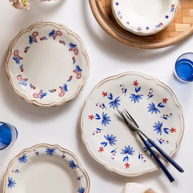 Servizio piatti DMORA in porcellana con decoro floreale multicolore, set da 24 pezzi per adulti