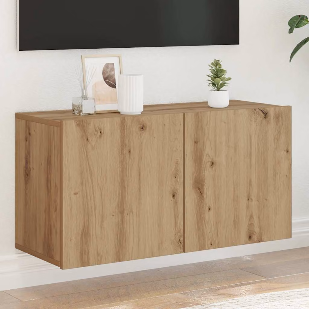 Mobile TV da parete vidaXL in legno Rovere Artigianale, Marrone, L 80 cm x P 30 cm x H 41 cm