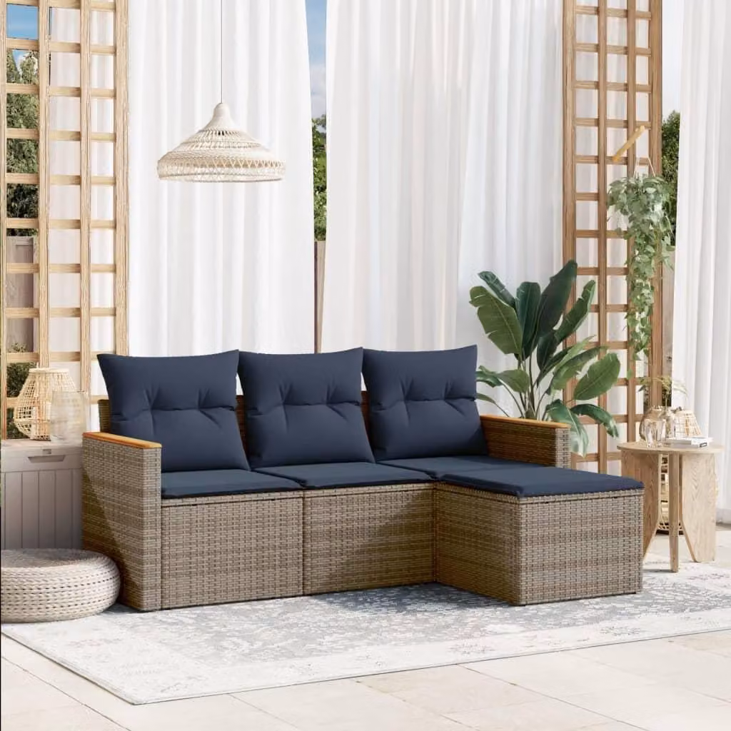 Maison Exclusive - Set divano da giardino a 4 pezzi con cuscini, grigio, polyrattan
