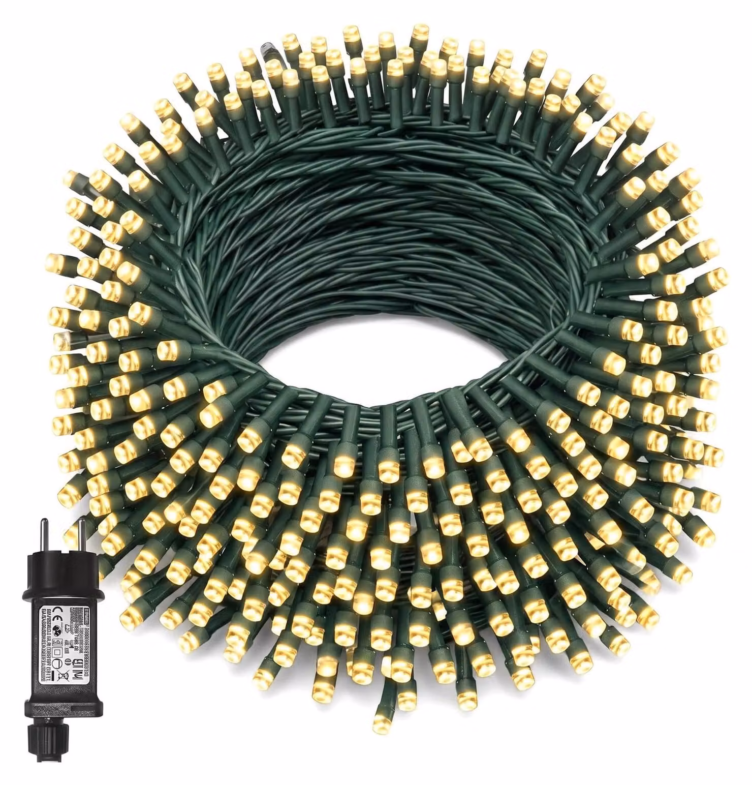 Catena luminosa da 15 metri, con 230 LED, luce bianco caldo, grado di protezione IP44
