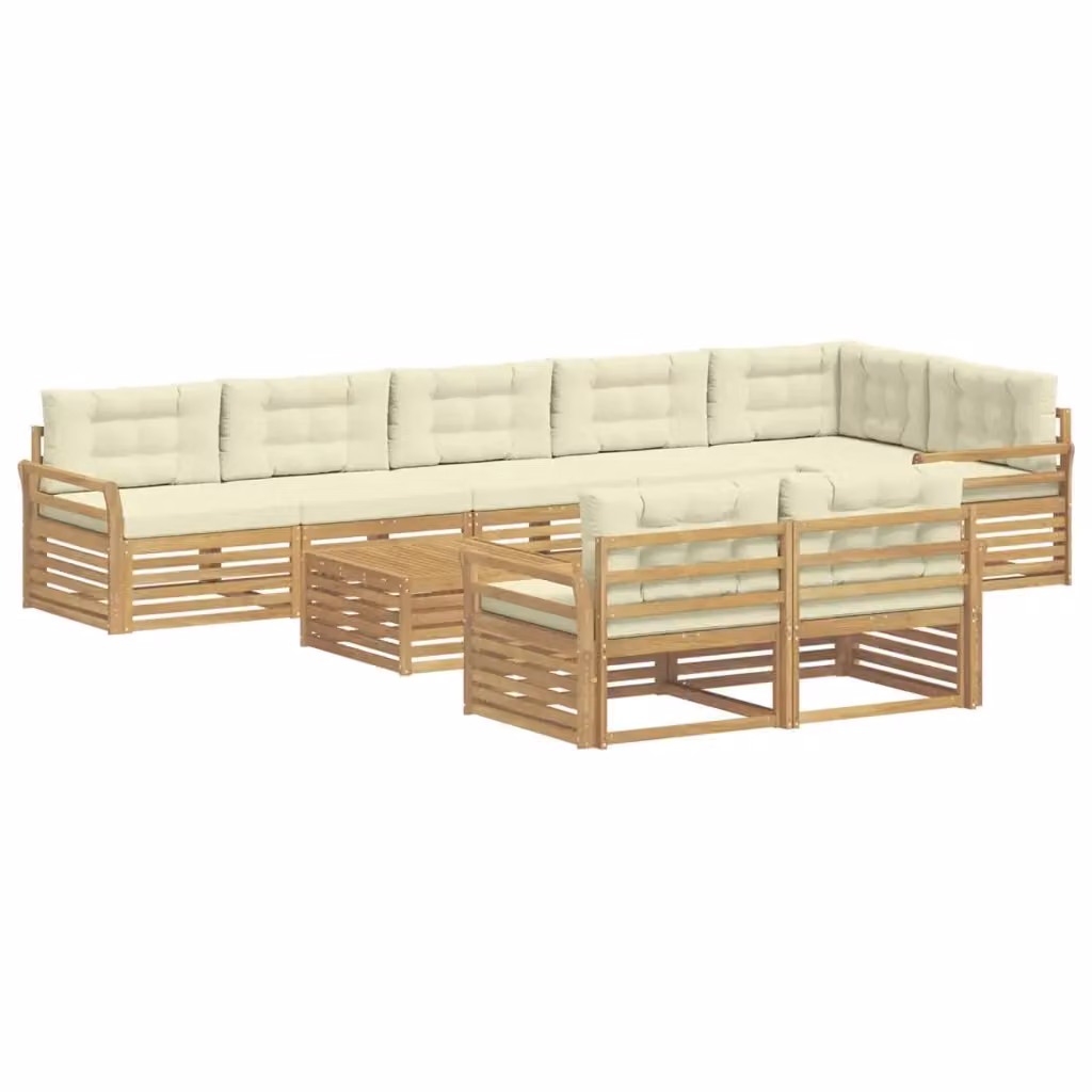 Set di divani da esterno moderno vidaXL in legno di acacia e poliestere bianco, 9 pezzi – 2