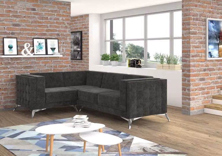 Chesterfield Ecksofa L-Form Stoff Design Couch Polster Sitz Sofa Textil Eck