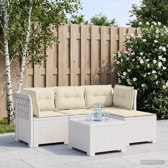 Divano da giardino 4 posti con cuscini aspetto rattan PP Bianco 3443950