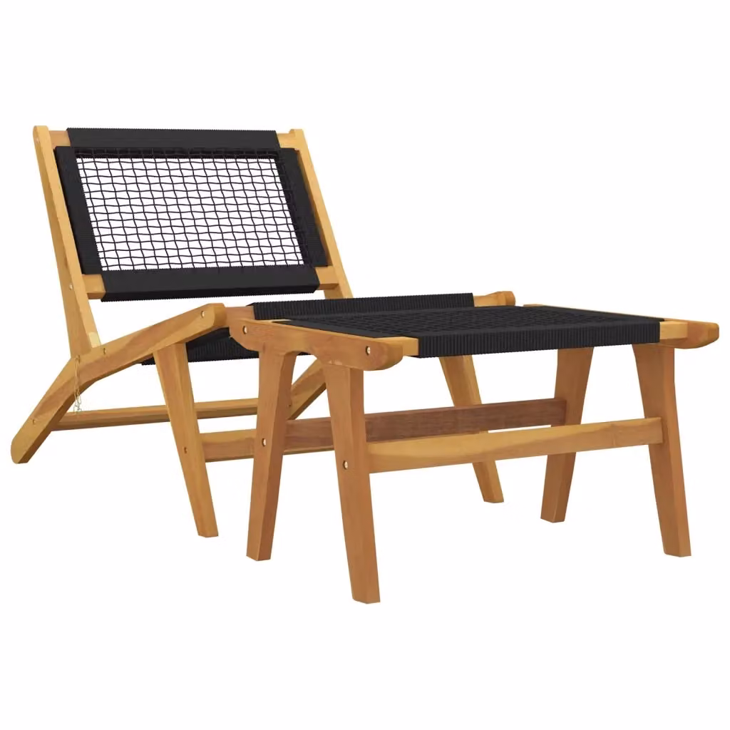 Sedia da giardino con poggiapiedi vidaXL in legno di teak trattato e tessuto in poliestere nero o marrone – 2