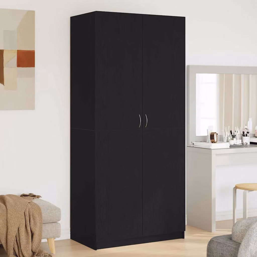vidaXL Guardaroba Moderno in Rovere Nero con Ante a Battente, L/P/H: 90 x 52 x 200 cm