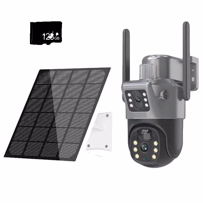 Telecamera solare PTZ a doppia lente 4G, risoluzione 8 MP, visione notturna 30 m, aggiungi telecamera 128 GB