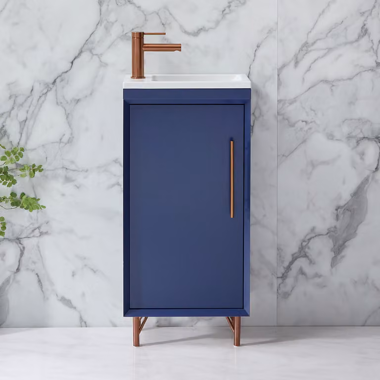 Mobile Bagno Blu Marino 400mm con Lavabo e Maniglia Barra T in Rame Satinato