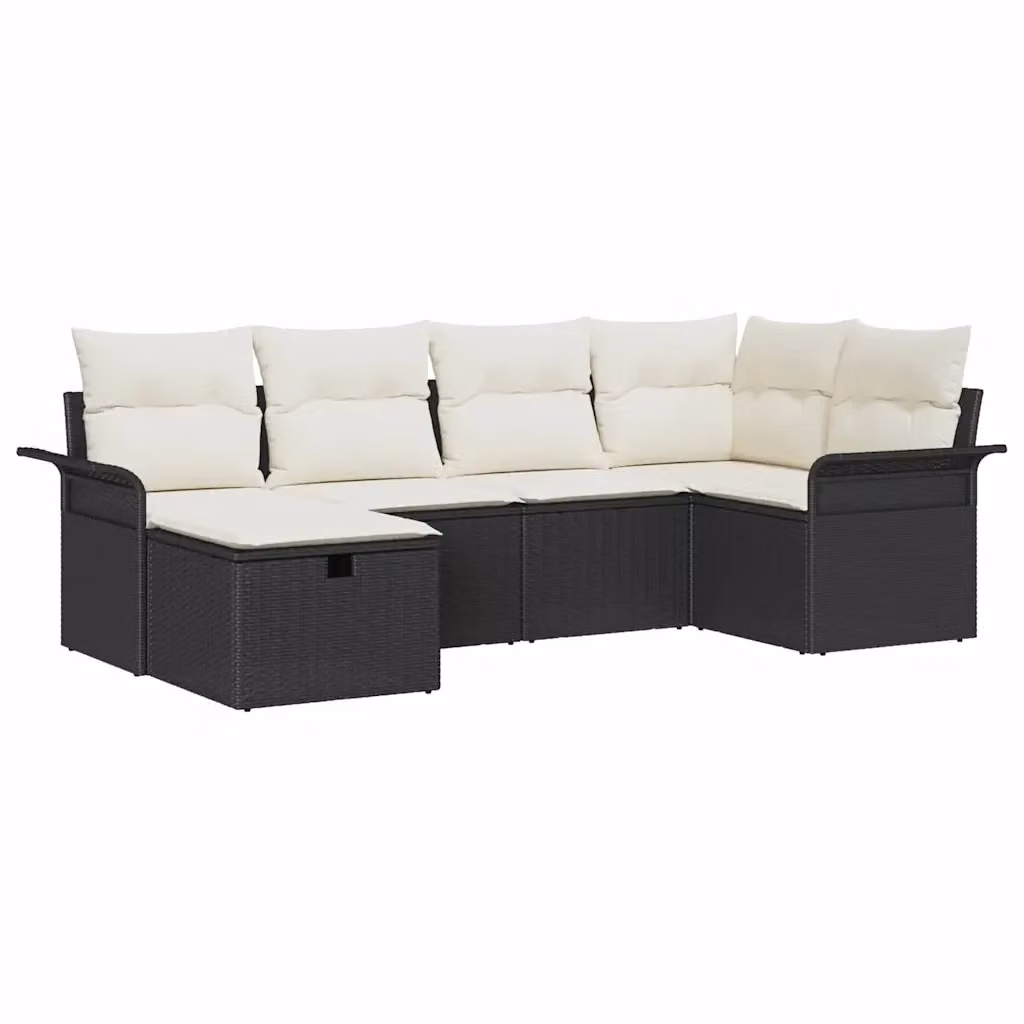Set Divano da Giardino Moderno vidaXL in Polyrattan 6 Pezzi Nero e Beige con Cuscini e Tavolino – 2