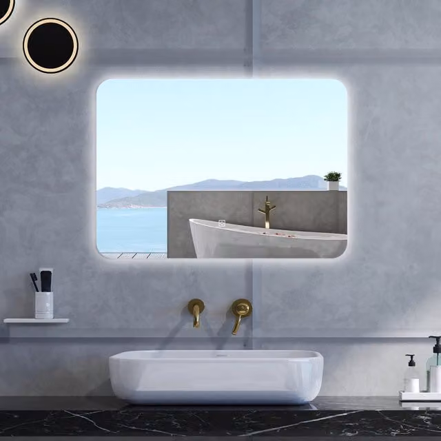 Specchio da bagno rettangolare AICA bianco con retroilluminazione LED dimmerabile e funzione memoria in vetro temperato HD, L: 100 cm, H: 60 cm