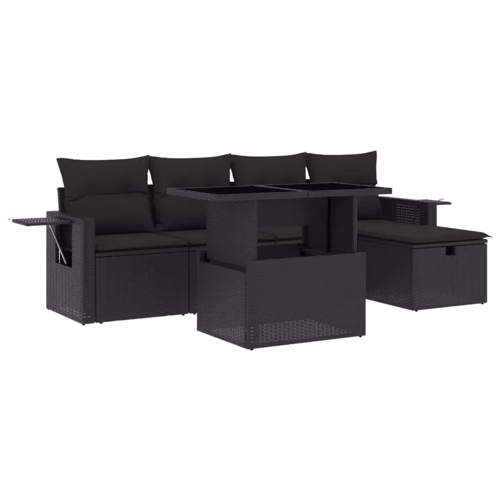 Set Divano da Giardino vidaXL 6 pz in Polyrattan Nero con Cuscini e Tavolino da Esterno – 2