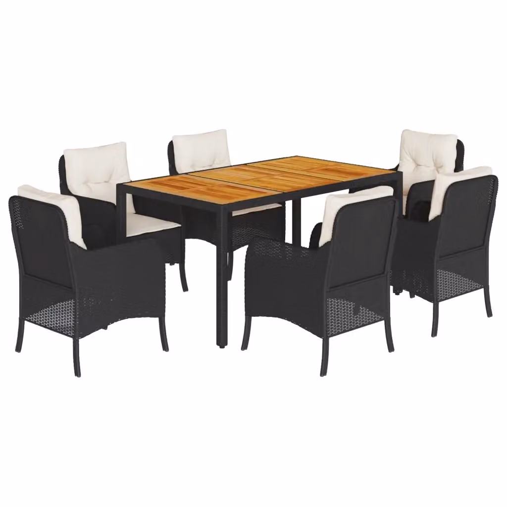 Set da pranzo da giardino vidaXL in legno di acacia oliato e polyrattan con 7 pezzi, nero e bianco – 2