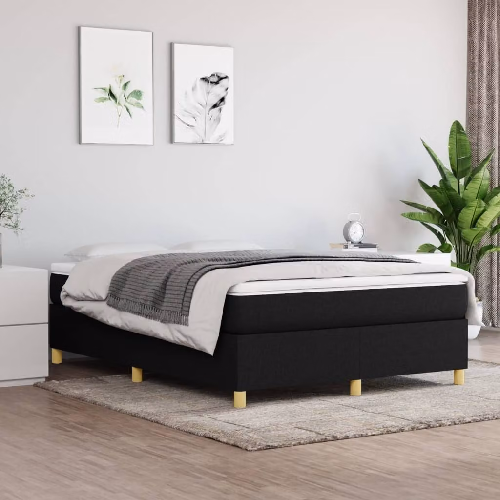 The Living Store Letto a molle con materasso nero 140x200 cm in tessuto