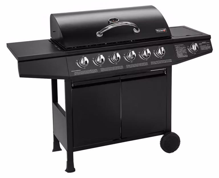 Barbecue a gas - Carrello griglia - 6 bruciatori in acciaio inox - Bruciatore laterale - 141 x 103 x 50 cm - Acciaio inox