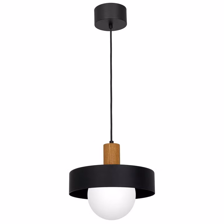 Lampada a sospensione Canan nero opaco-legno chiaro-bianco 1xE27x15W metallo dim.: 110x29x29 cm IP20 Luminex