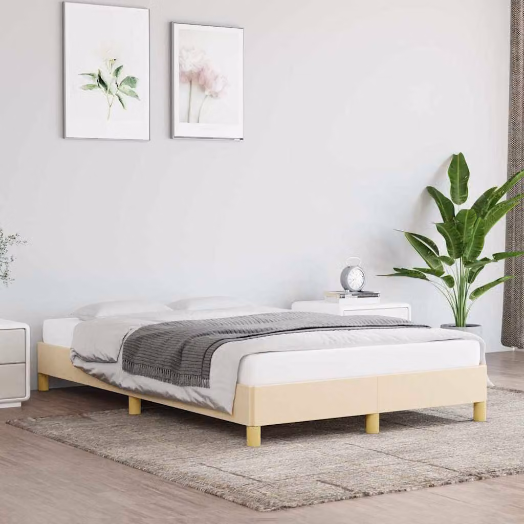 vidaXL Giroletto imbottito in tessuto beige con doghe in legno L/P: 120 x 200 cm