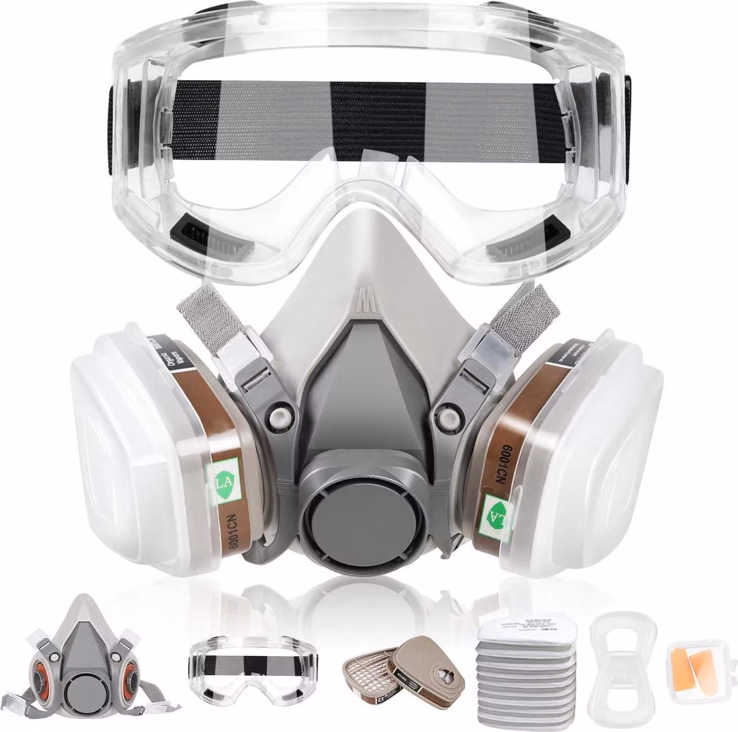 LAMANICE maschera respiratoria + filtro, occhiali di sicurezza, tappi per le orecchie
