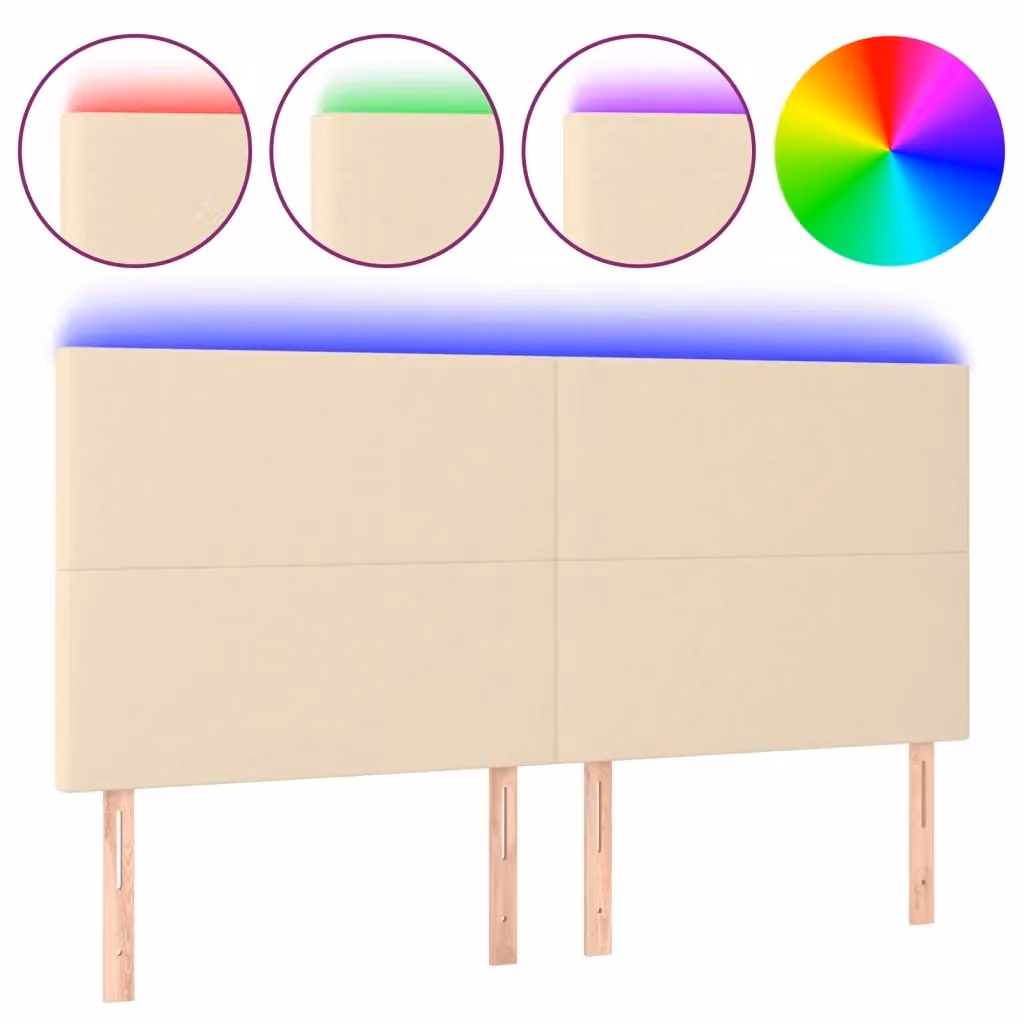 Testiera con LED e porta USB vidaXL in tessuto beige L: 200 cm, P: 5 cm, H: 118/128 cm – 2