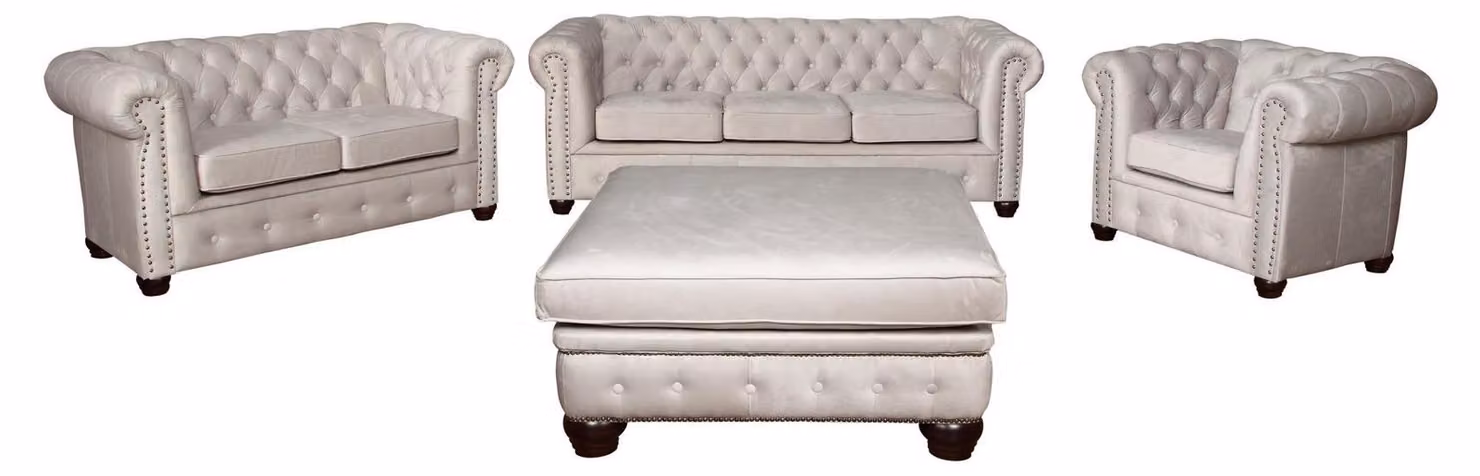 Chesterfield Sofagarnitur Couch Set 321+Hocker Sitz Polster Garnituren Textil