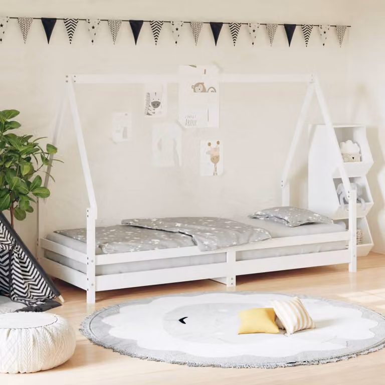 vidaXL Giroletto per Bambini in Legno Massello di Pino Bianco L: 200 cm, P: 80 cm, H: 139,5 cm