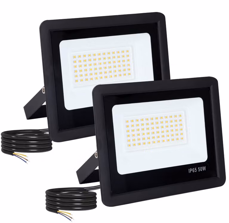 Fari LED da esterno, confezione da 2, 50 W, 5000 lumen, grado di protezione IP65, luce bianca fredda, colore nero
