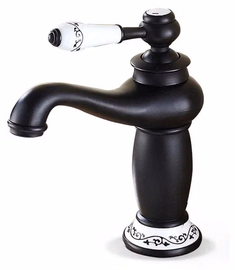 Rubinetto da bagno – Miscelatore per lavabo – Stile vintage – Miscelatore monocomando – Monoforo – Montaggio a incasso – Ottone – Nero