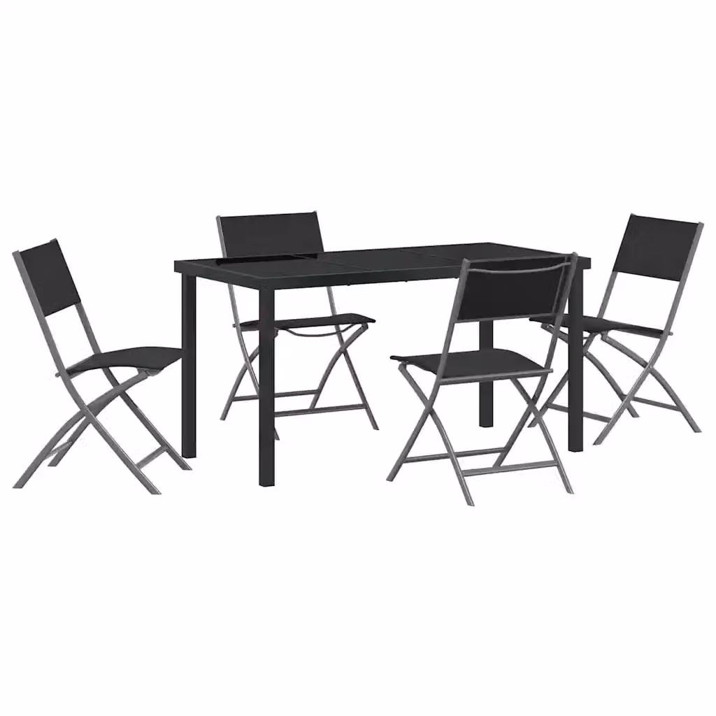 Set da pranzo da giardino moderno vidaXL in acciaio nero opaco e vetro con piano regolabile in altezza – 2