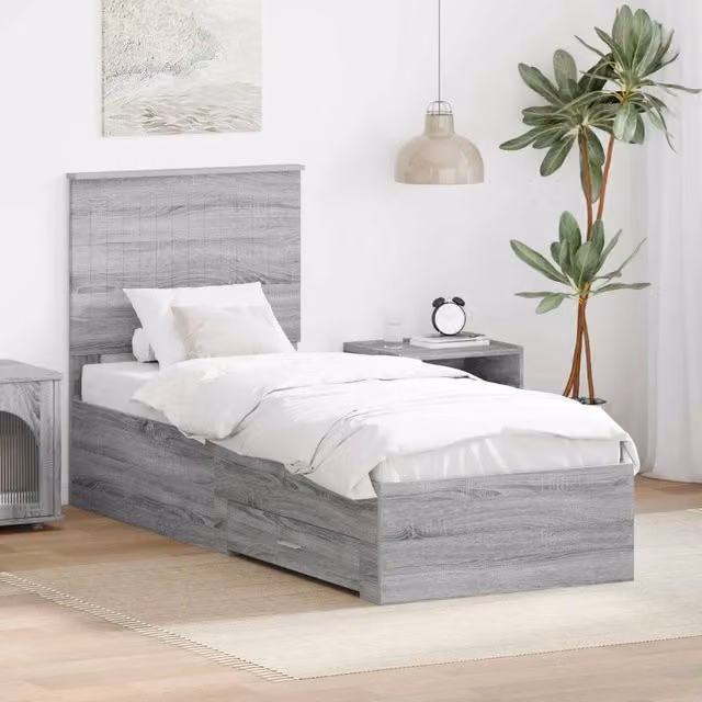 Letto moderno vidaXL con cassetti in legno ingegnerizzato Grigio e Argento L/P/H: 140 x 70 x 200 cm