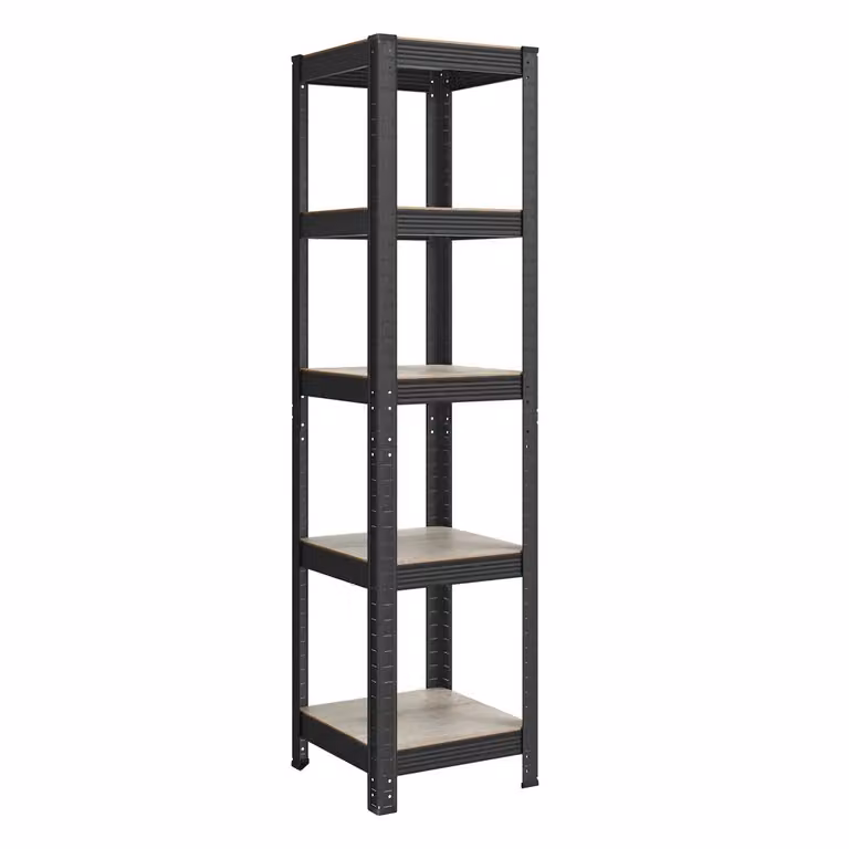 Scaffalatura con Ripiani Regolabili per Soggiorno, Cucina, Greige + Nero / 37P x 37L x 150A cm / 1