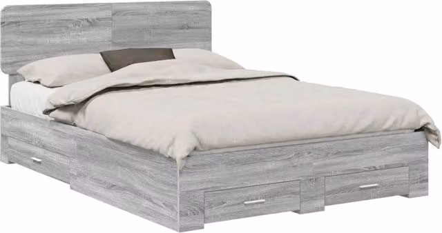 Letto matrimoniale | Letto per adulti | Struttura del letto con testiera Grigio Sonoma 140 x 190 cm