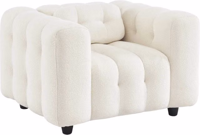 Poltrona lounge moderna Sweeek in tessuto bouclé con braccioli, colore beige/bianco, L: 71 cm, P: 76,7 cm, H: 110 cm – 1