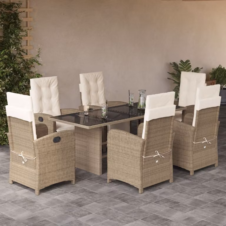 Maison Exclusive - Set da Pranzo da Giardino 7 pz con Cuscini Beige in Polyrattan