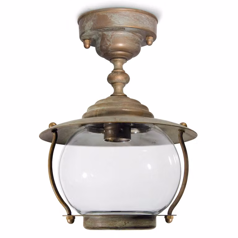 Moretti Luce Olivia plafoniera da esterno, IP44, ottone, vetro, Bronzo / Ottone antico, Ottone, Antico, Plafoniera