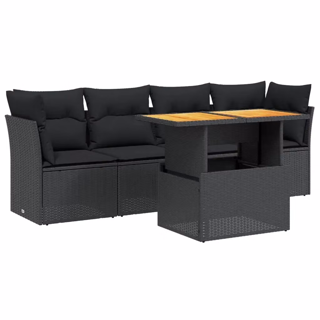 Set Divani da Giardino vidaXL a Forma di L con Tavolino e Cuscini, Colore Nero – 2