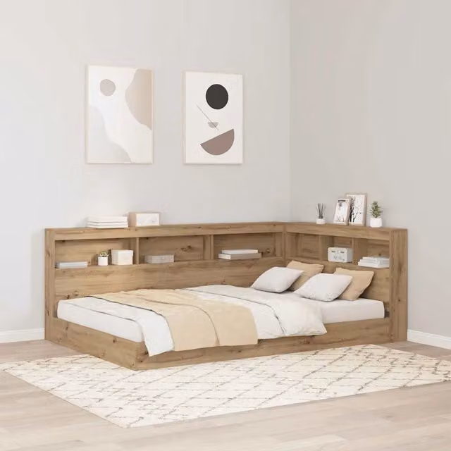 Testata del letto con scaffale integrato e porta di ricarica USB vidaXL in legno e metallo marrone L/P/H: 207,5 x 137,5 x 76,5 cm
