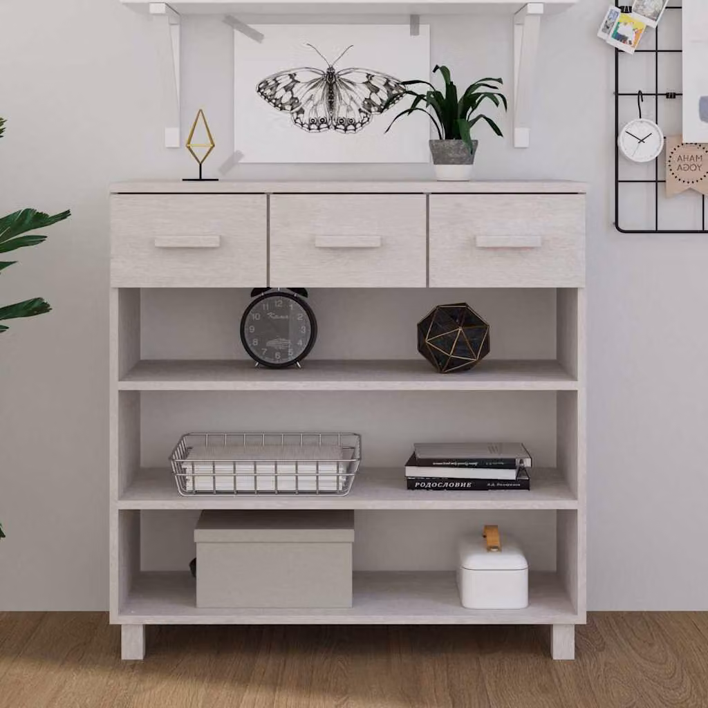 vidaXL Tavolo Consolle Bianco in Legno di Pino Massello L: 90 cm, P: 35 cm, H: 90 cm