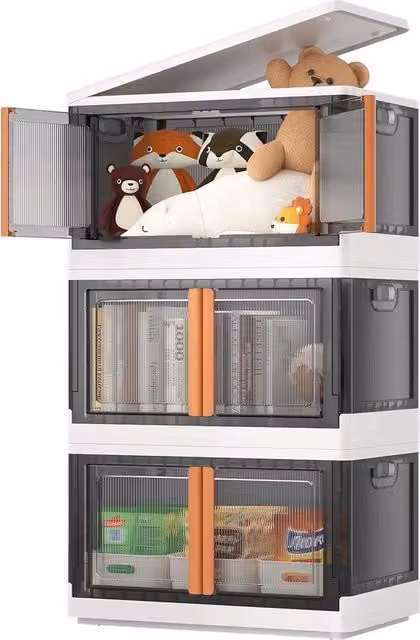 Scatola di archiviazione da 72 litri con coperchio, scatola di archiviazione ripiegabile con ruota per abiti, giocattoli, libri e altro (3 pezzi/bianco)
