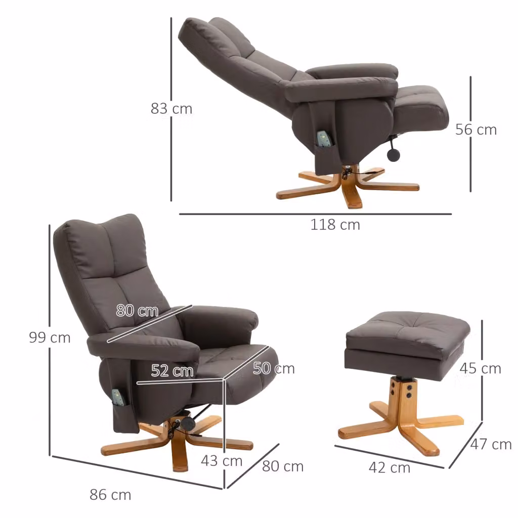 Poltrona Relax con Pouf REDOM in Similpelle Marrone con Reclinazione a 145° e Rotazione a 360° – 2
