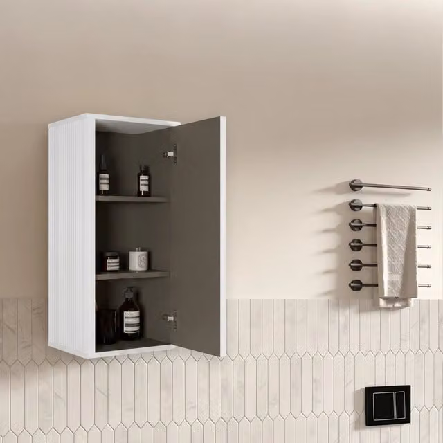 Armadietto da bagno pensile OKWISH moderno con design a scanalature e apertura a pressione, bianco opaco