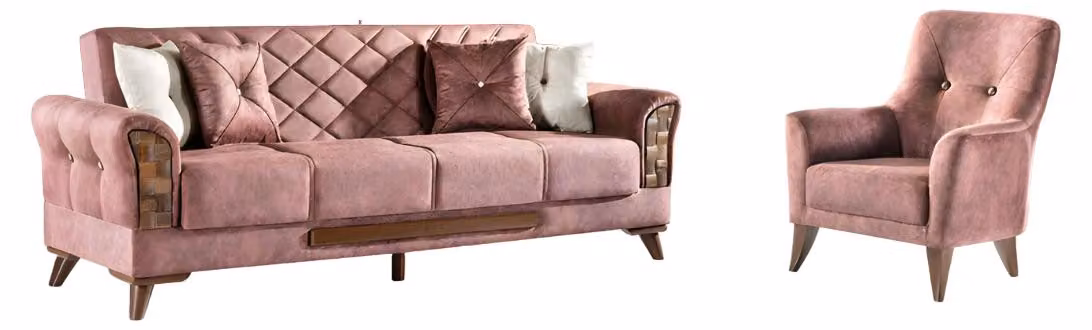 Sofagarnitur 3+1 Sitz Garnitur Set Sofas Sessel Holz Textil Polster