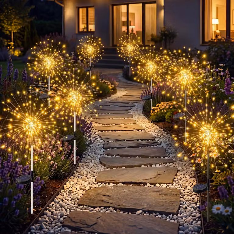 8 lampade a forma di tulipano a energia solare, 120 LED, luce bianco caldo, 8 modalità, impermeabili