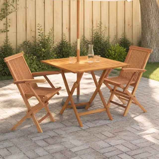 Set Bistro da Giardino Pieghevole 3 Pezzi vidaXL in Legno di Teak Marrone